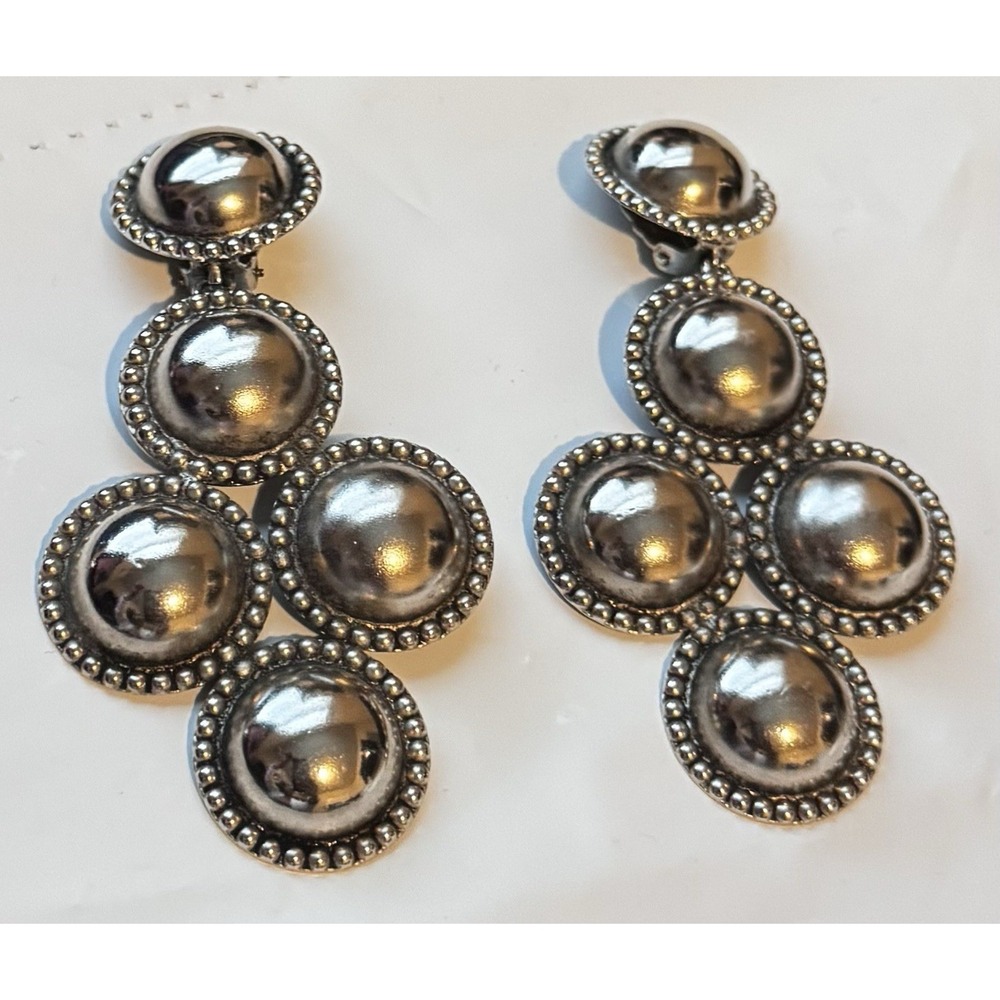 Edouard Rambaud Paris Vntage 1980s‎ Etruscan Byzantine Silver Dome Clip Earrings